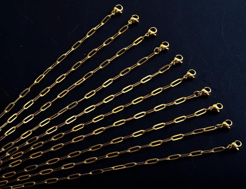 eswala Gold Paperclip Chain Necklace for Women 10pcs 18inch 3X9mm Gold Chains for jewelry Making Stainless Steel Filled 18K Gold Plated Chains Bulk Adjustable Link Chains - Image 3